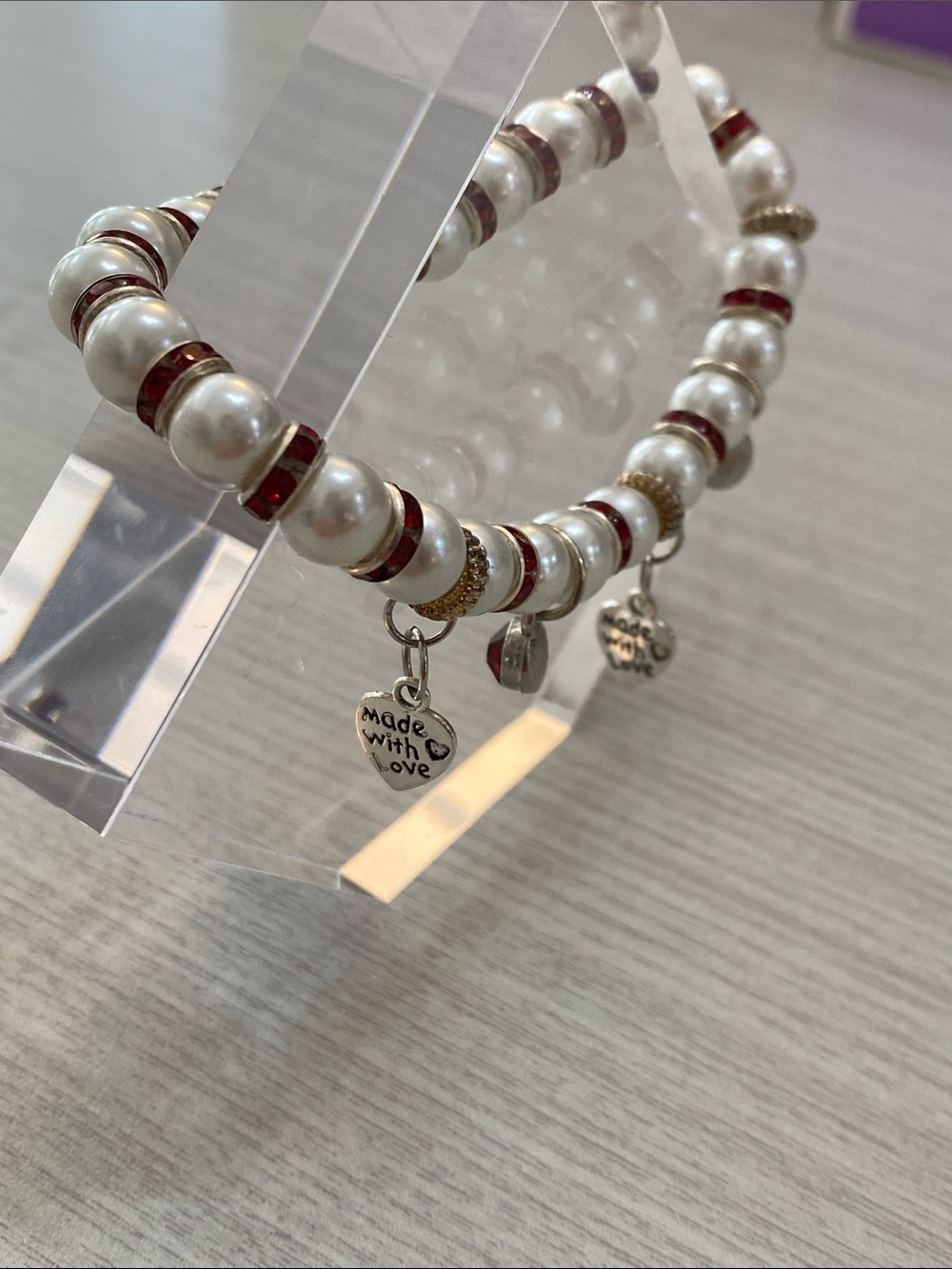 Glass Pearl Bead Charm Bracelet